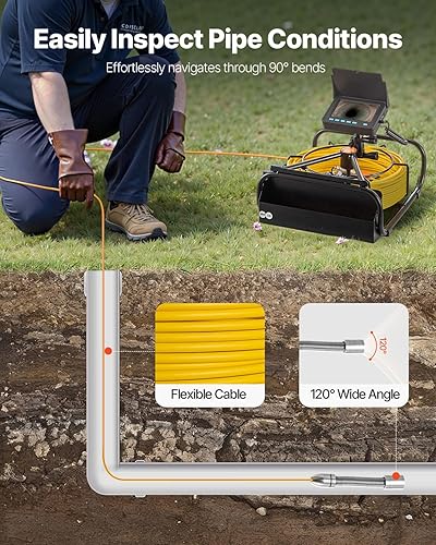 Miniatura 5 de VEVOR Cámara de Alcantarillado, Cámara de Inspección de Tuberías de Drenaje de 164 pies50M de 4.3" con Función DVR y Cable de Serpiente, Boroscopio