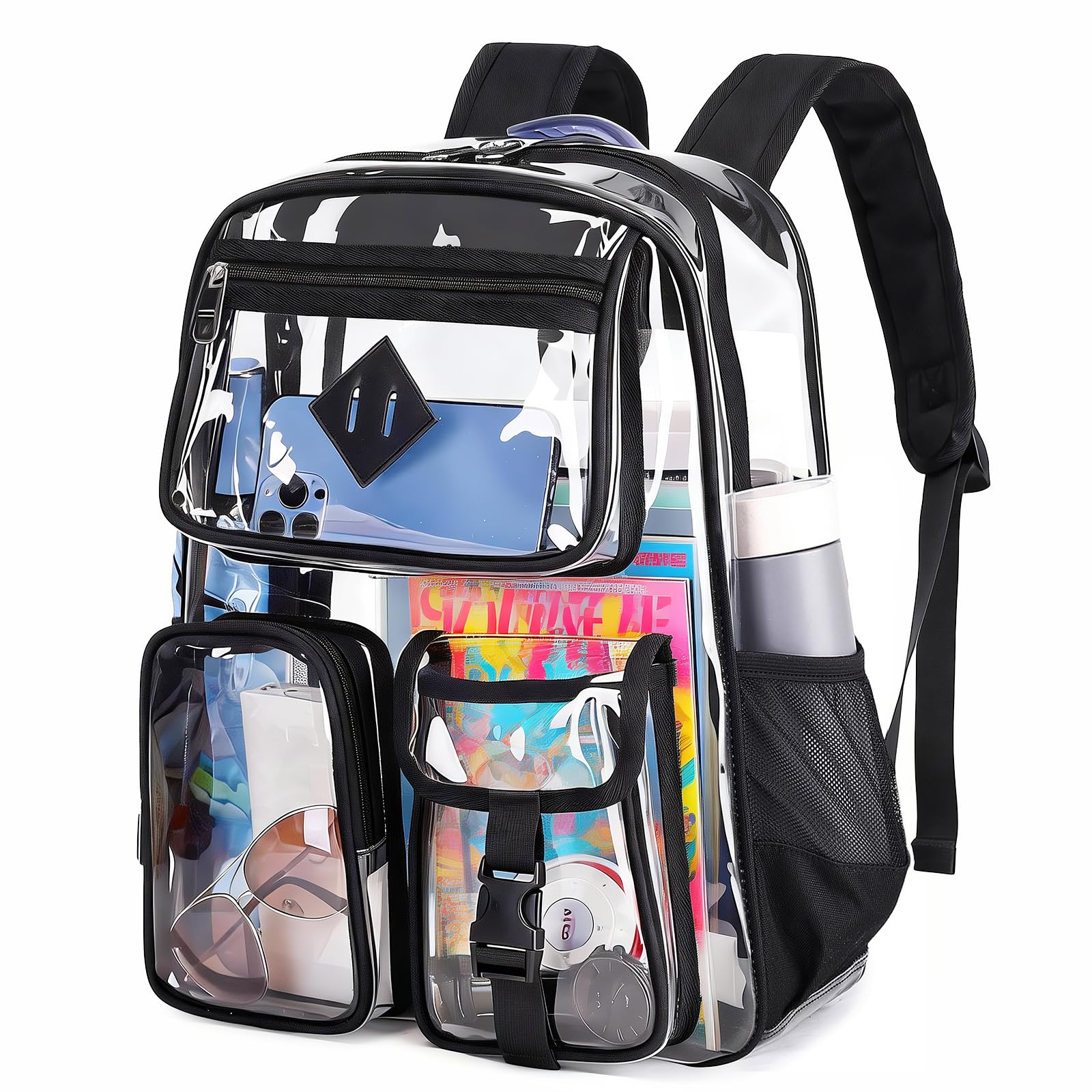 PIG PIG GIRL Clear Backpack for School,Heavy Duty PVC Transparent Bookbag for Girls Stadium Approved See Through Backpack