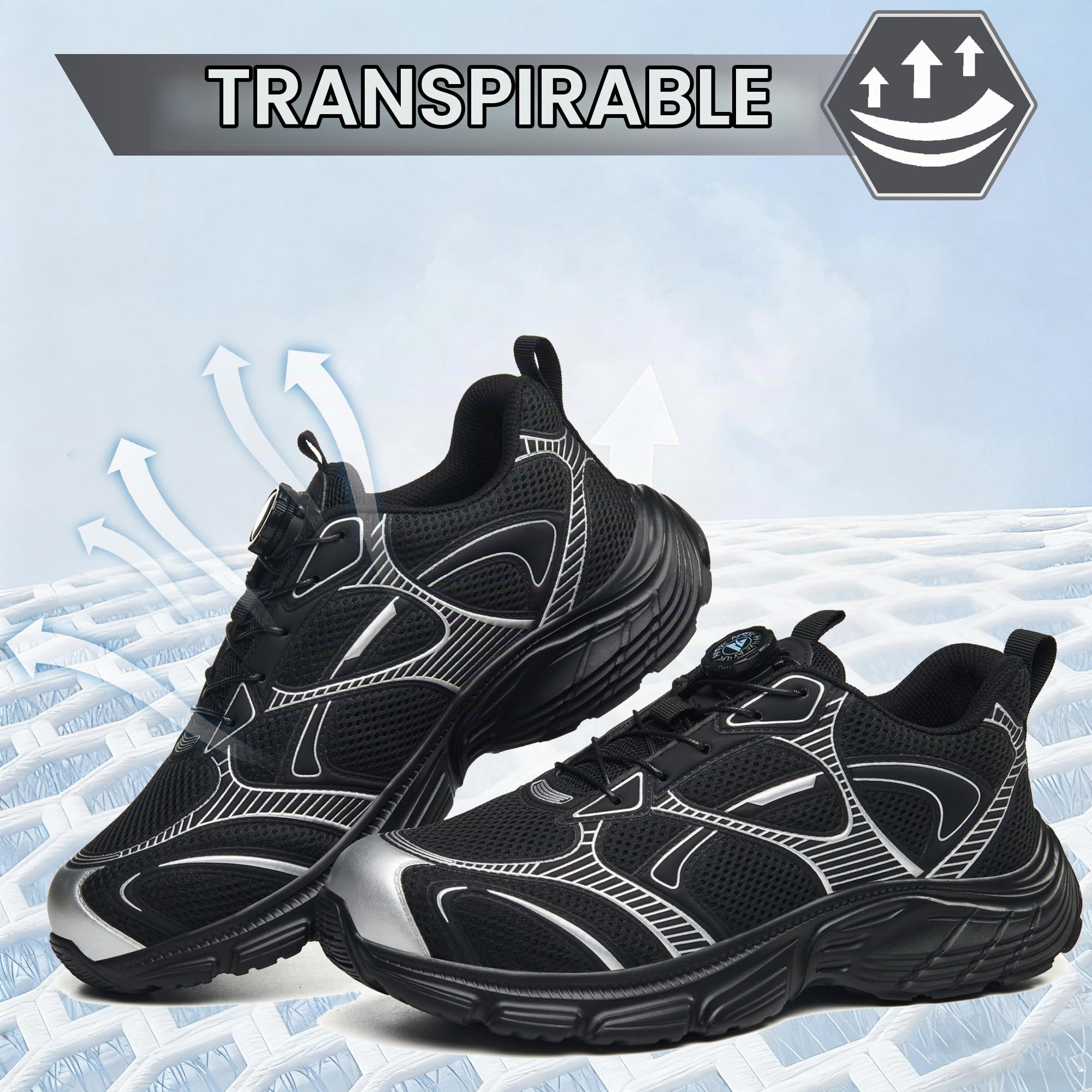 Zapatos de Seguridad para Mujer Hombre Zapatillas Trabajo con Punta de Acero 36-46 EU Ligeros Transpirable Antideslizantes Comodo con Hebilla Giratoria