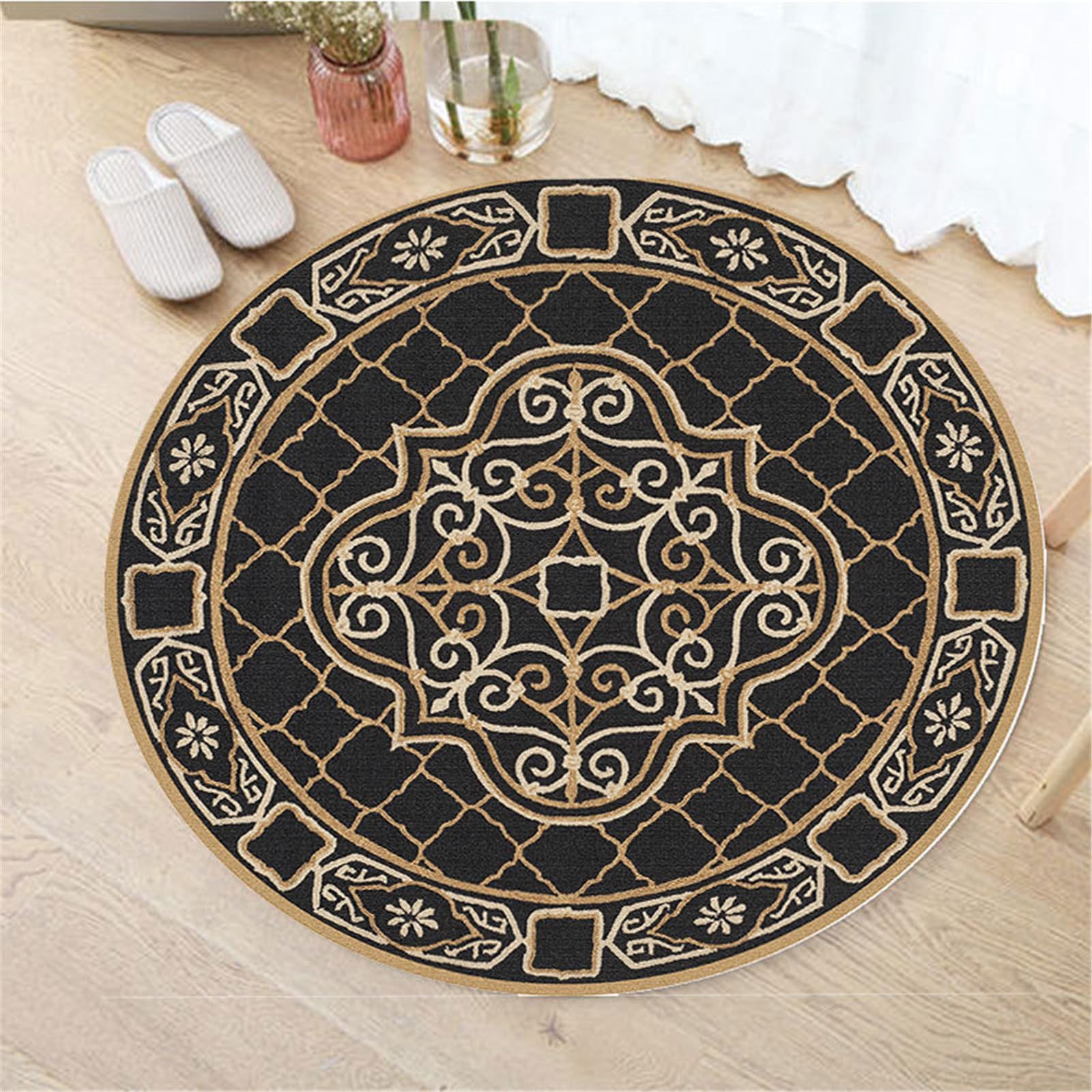 Tapis rond antidérapant rétro moderne Highdi 140cm lavable et sécurisé pour cuisine