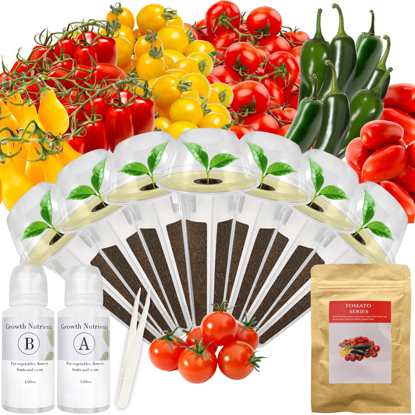 Tomato Seed Pod Kit for AeroGarden, idoo, Ahopegarden, MUFGA with Red Cherry/Golden Cherry Tomato, Roma/San Marzano/Yellow Pear Tomato and Jalapeno Pepper - Compatible with All Hydroponics (7-Pod)