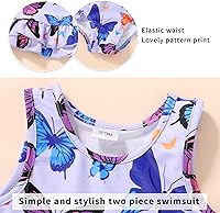 Vista 4 de YOUNGER TREE Traje de baño de verano para niñas pequeñas, sin mangas, traje de baño a rayas, traje de dos piezas, bikini