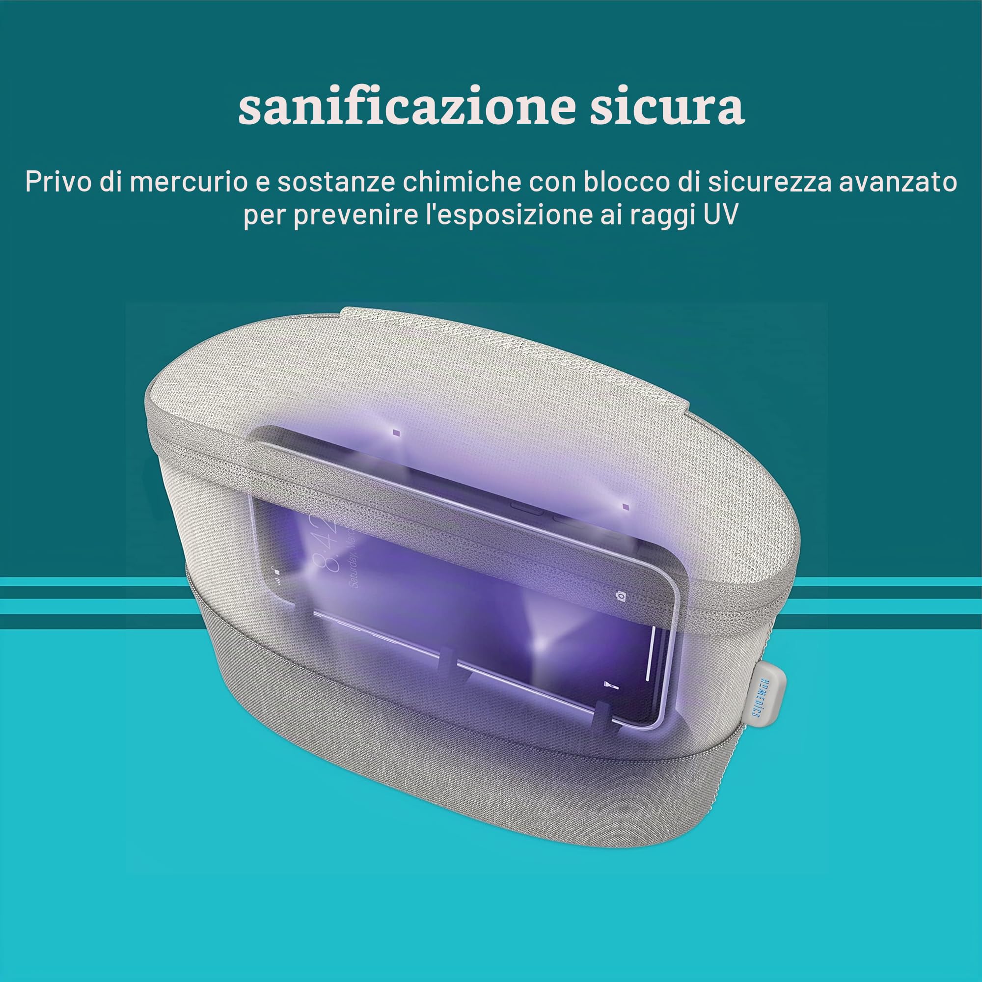 Homedics UV-Clean Sterilizzatore Portatile per Smartphone, Ciuccio, Chiavi, Occhiali, Disinfettante, Uccide fino al 99.9% di Virus e Batteri, Grigio