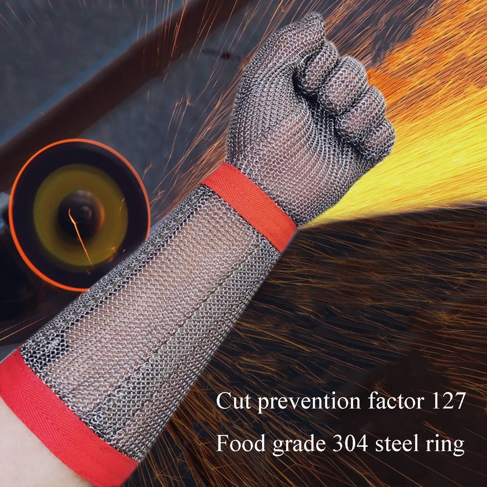 Guantes anticorte Guantes a prueba de cortes con anillo de acero inoxidable, guantes de trabajo de seguridad para motosierra, captura de peces, ostras curiosas, impermeables y resistentes al óxido