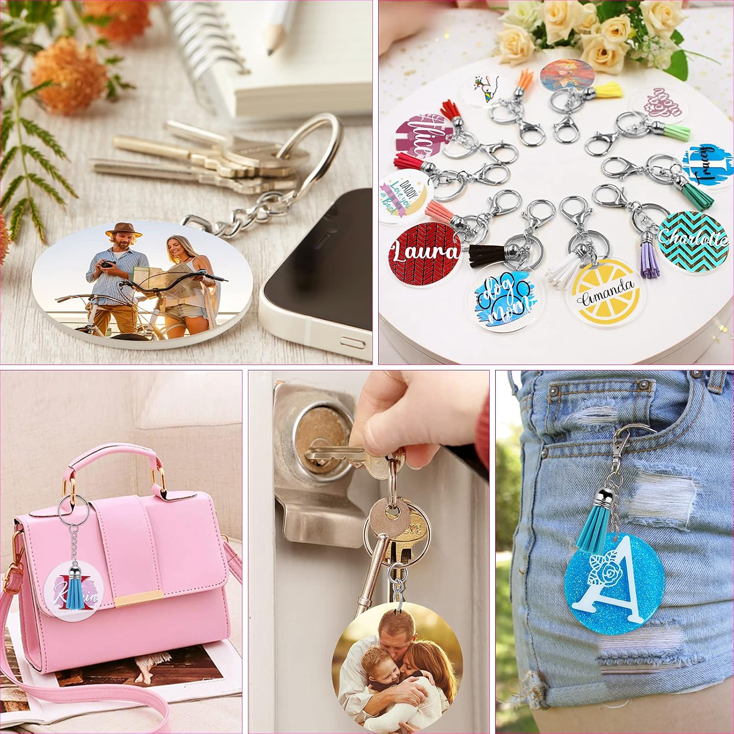 Fuyit Acrylic Keychain Blanks, 250Pcs Clear Acrylic Circle Disc Includes 50Pcs Round Acrylic Blanks(2 Inch), 50Pcs Tassels, 50Pcs Key Rings, 50Pcs Jump Rings for DIY Crafts, Vinyl, Painting, Engrave