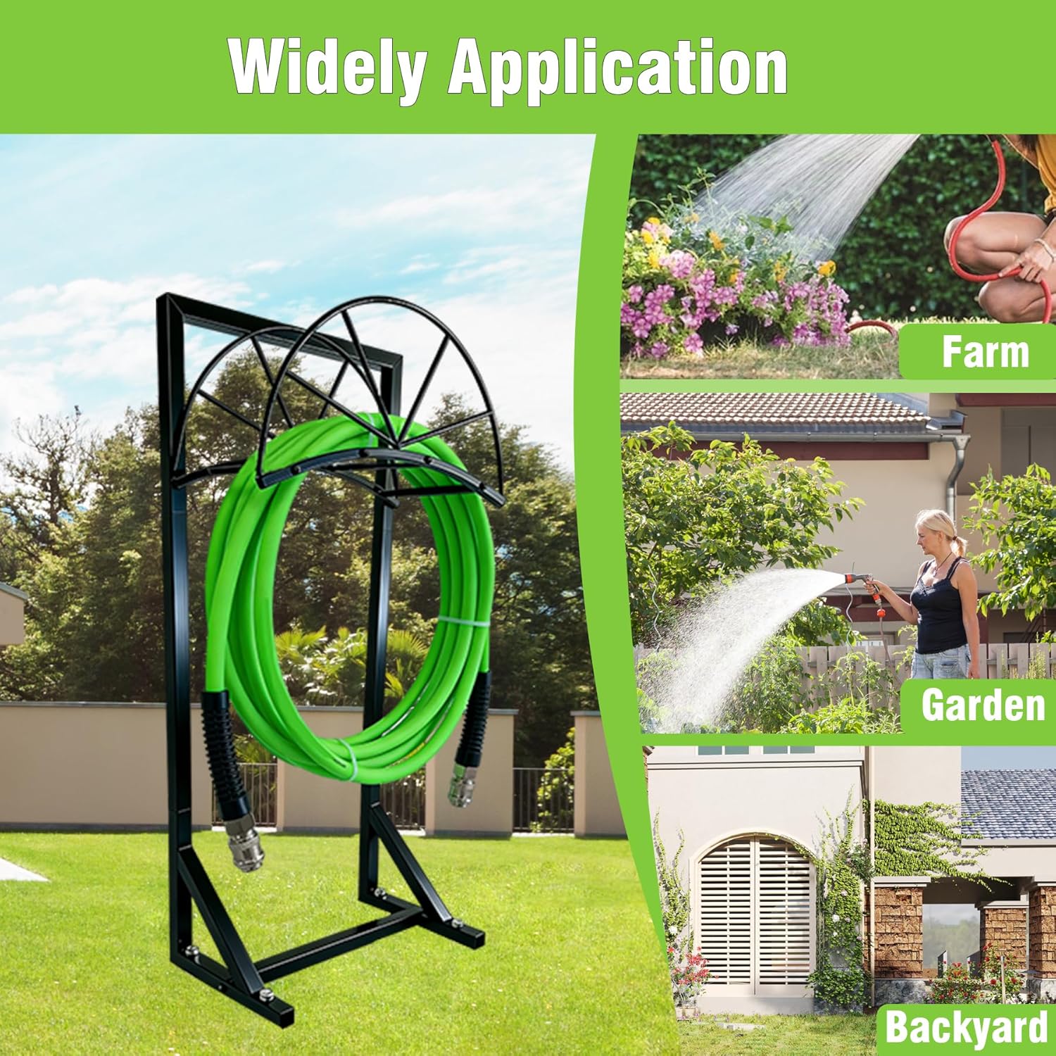 Hose Holder for Garden, Heavy Duty 150FT Freestanding Hose Rack Outdoor with 4 Steel Anchors, No Drill Rust-Proof Water Hose Organizer for Yard, Lawn, Patio, 40 Inch Standing Hose Reel