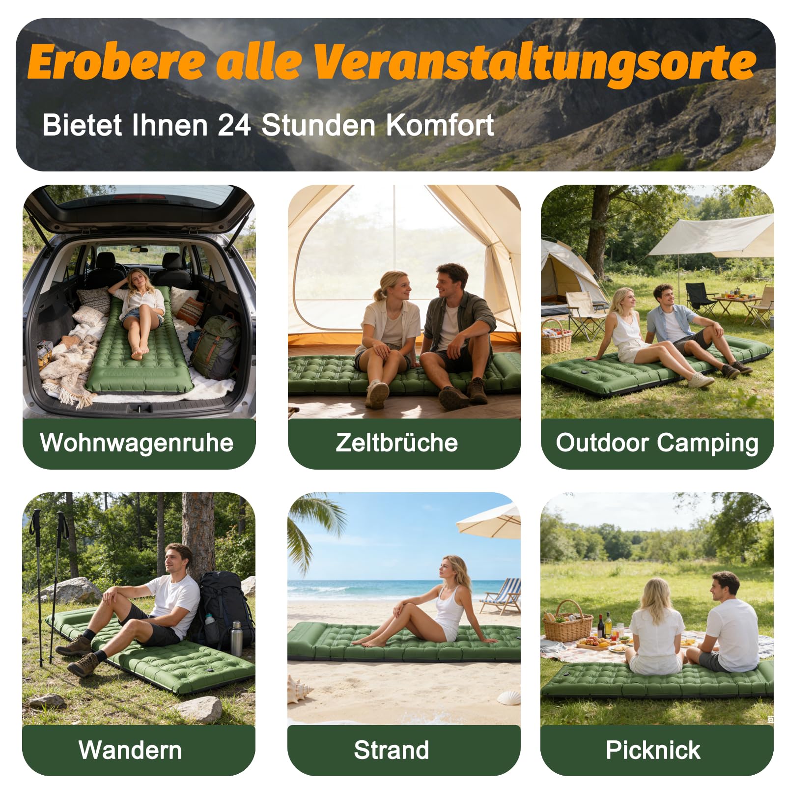 SWTMERRY Hochwertige Aufblasbare Isomatte – 12 cm verdickte Schlafmatte mit Fußpumpe & Kissen, wasserdicht leicht platzsparend Luftmatratze für Outdoor Camping, Wandern, Strand, Reise, Zelt