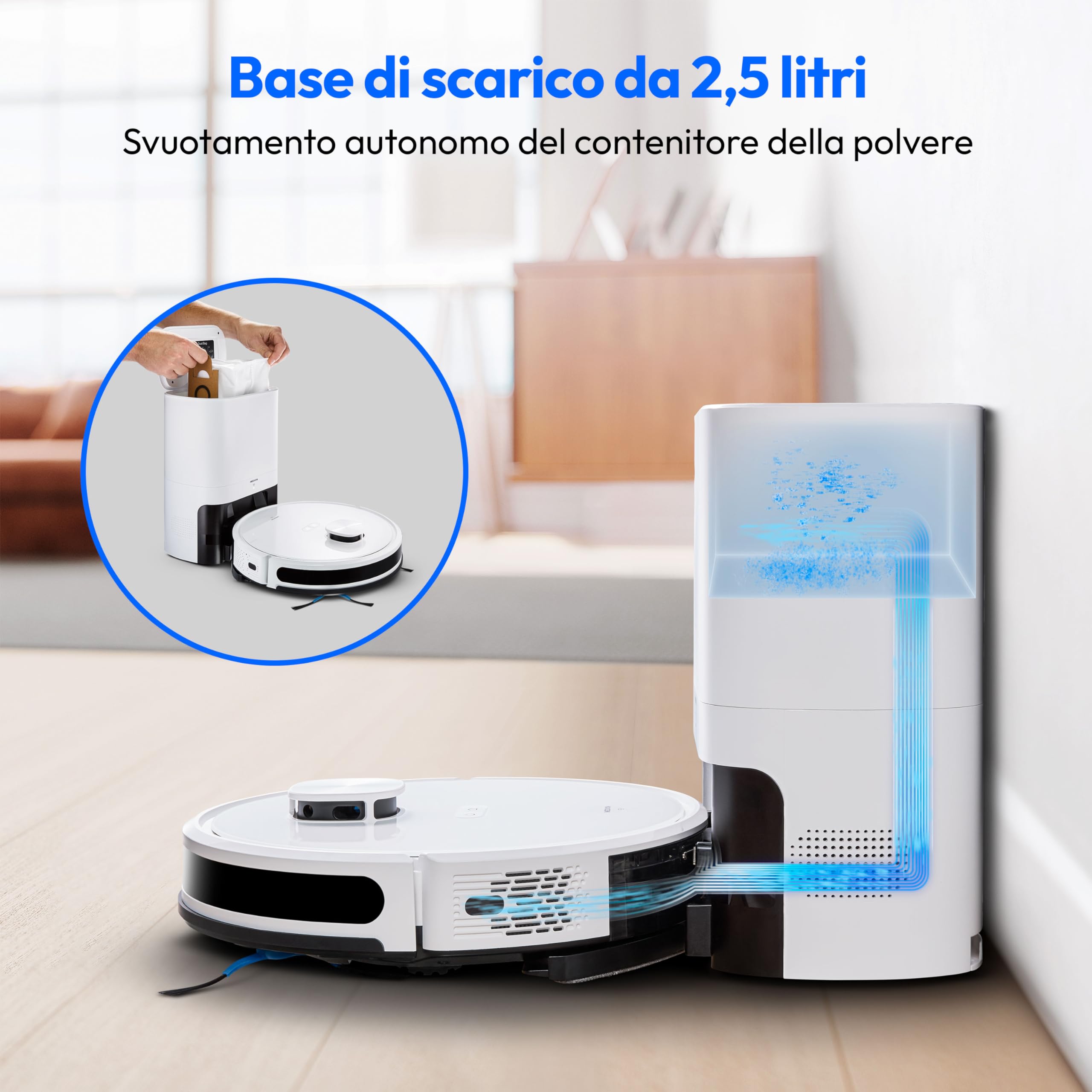 MEDION Robot Aspirapolvere X20 SW (MD111415), Robot aspirapolvere e lavapavimenti, Robot aspirapolvere lavapavimenti con mappatura laser, Aspirapolvere robot con svuotamento automatico