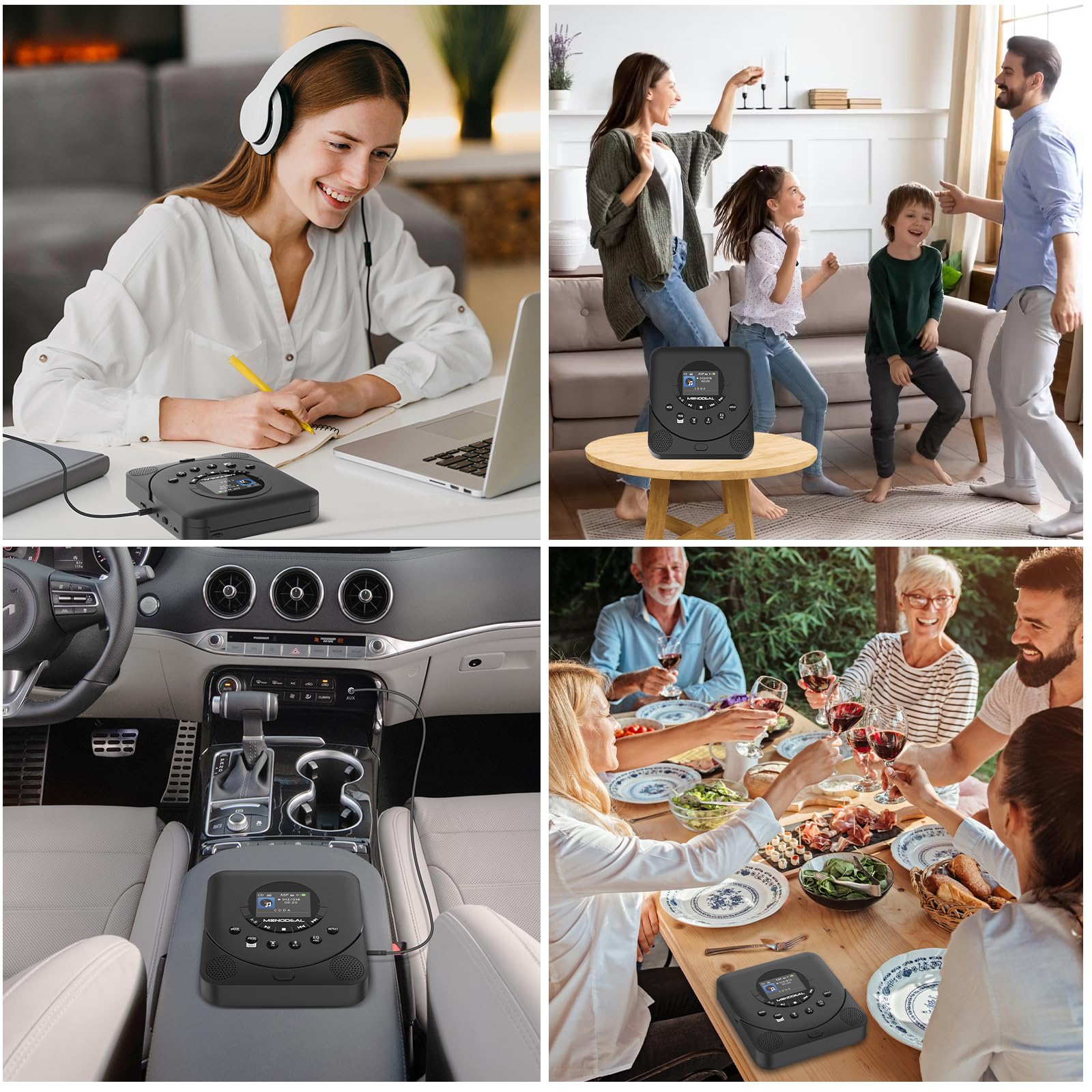 MONODEAL Lettore CD portatile con display TFT e timer di sospensione, radio FM integrata, lettore CD portatile Bluetooth, lettore CD Discman ricaricabile, con altoparlante e trasmettitore FM | Lettore CD portatile con timer di sonno e radio, ricaricabile,