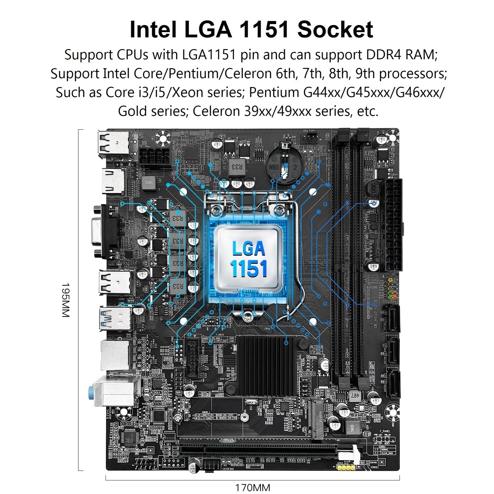 SHANGZHAOYUAN Scheda madre H110 LGA 1151, scheda madre da gioco per processori Intel 6-9a generazione Core i3/i5 Pentium, serie Celeron, DDR4, PCIe 3.0/2.0, NVME/NGFF M.2, SATA 6 Gbps, VAG,