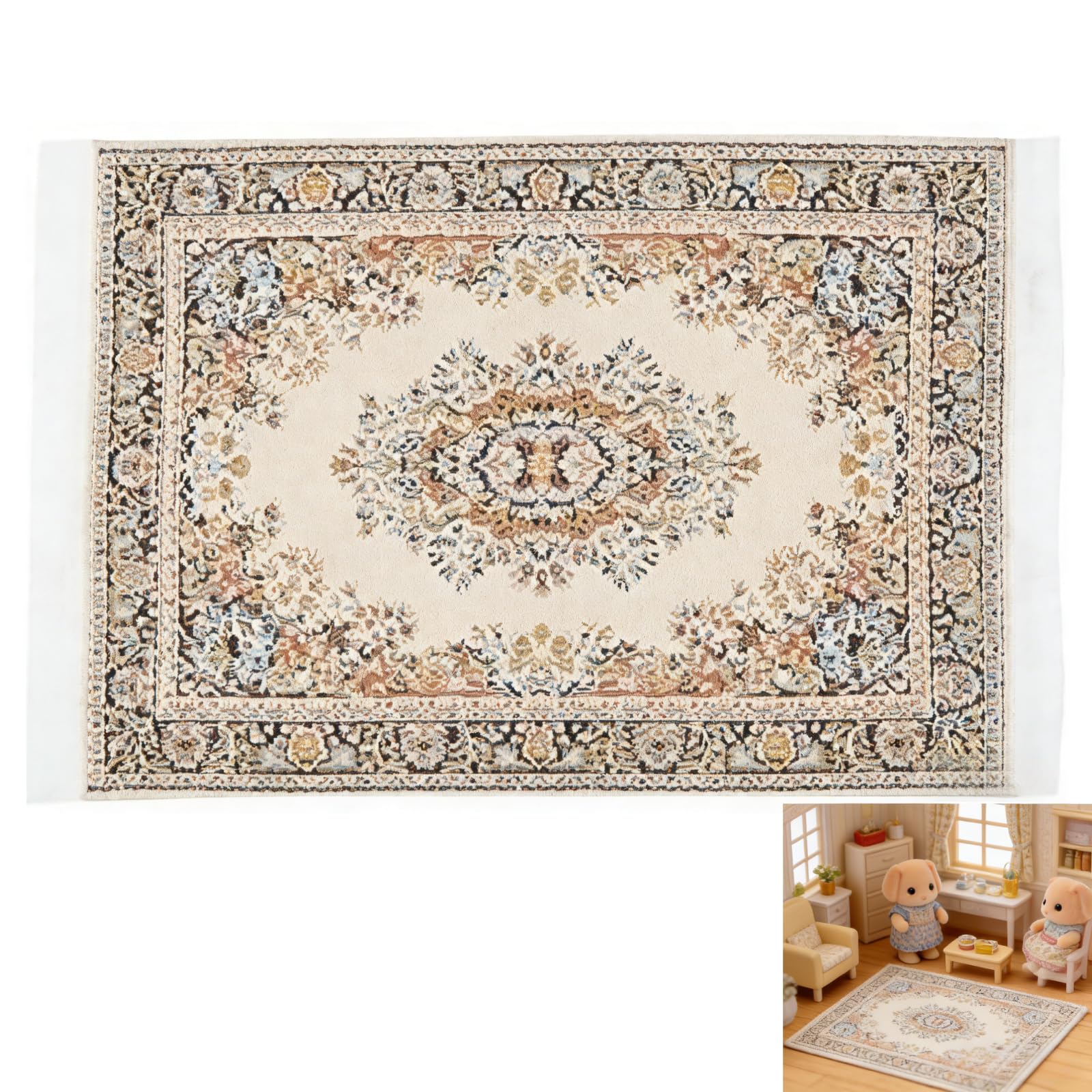 1/12 Scale Miniature Silk Woven Rug, 10 x 15cm Home Decor Accessory