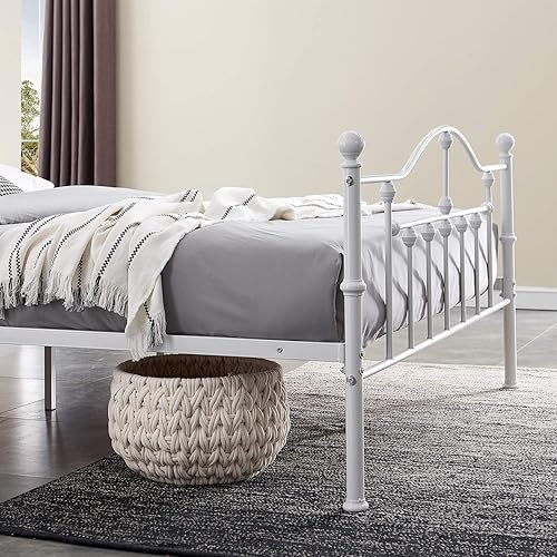 Miniatura 5 de VECELO Base de cama de tamaño matrimonial con plataforma mental, base de colchón con cabecero de soporte de listones de acero, no necesita somier,