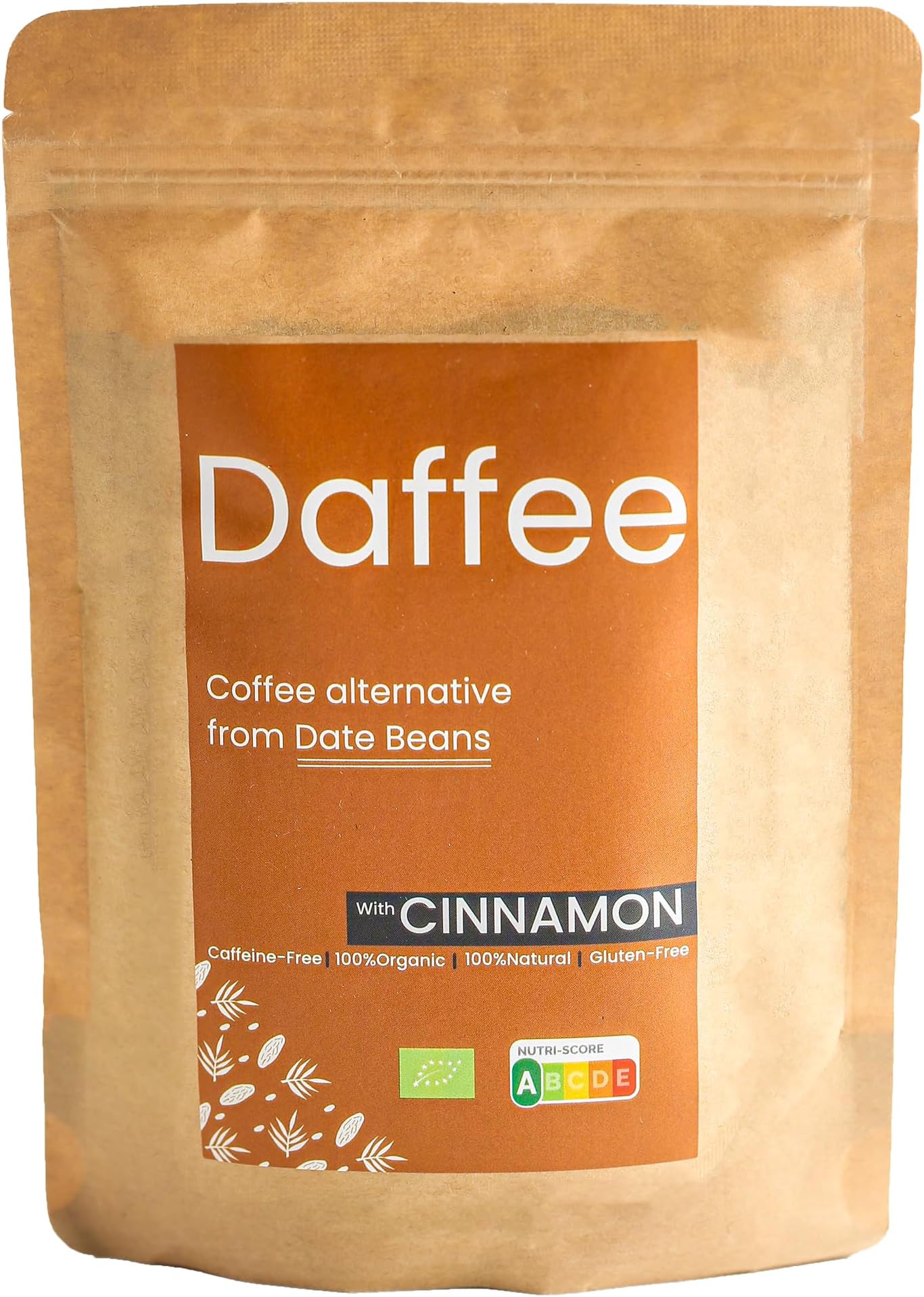Daffee - Coffee Alternative made from Ground Organic Date Beans | Natural Cinnamon | Natural Caffeine Free Coffee Replacement – Decaf Coffee Substitute - No CAF | Nutri Score A, 125g