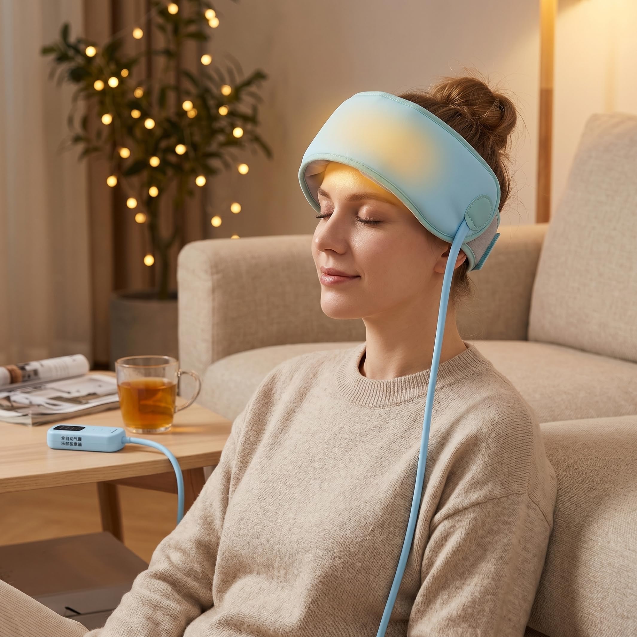 Massaggiatore per la testa elettrico, massaggiatore per la testa del cuoio capelluto con circolazione e impacco caldo per rilassamento e sollievo dallo stress, blu