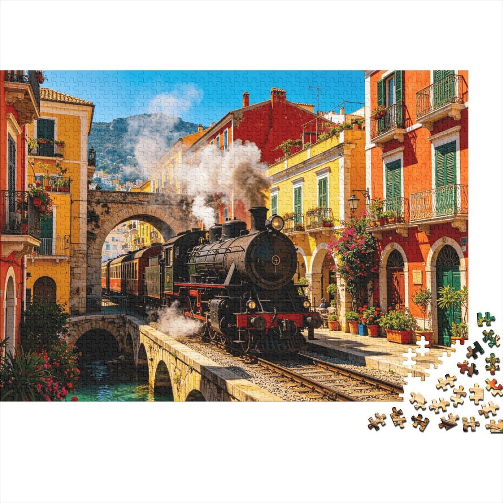 Venetian Train Puzzles for Elderly 1000Pc Recyclable Paper Canal City Puzzle for Adults Interesting Family Game Props Party Game Props for Home 38x26cm/1000pcs