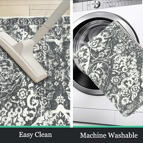 Miniatura 5 de HEBE - Alfombra de pasillo de 2 x 8 pies, lavable, vintage, envejecida, antideslizante, alfombra de lavandería, alfombra bohemia para pasillos,