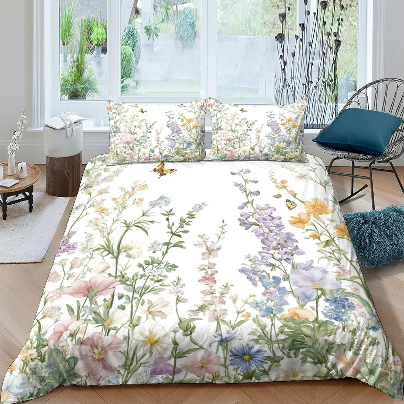 Ctjqhvkz Style-3 3D Printed Wildflower Meadow Fitted Sheet Microfiber Soft Breathable Botanical Bed Cover For Bedroom Guest Room Decor Single（135X200cm）
