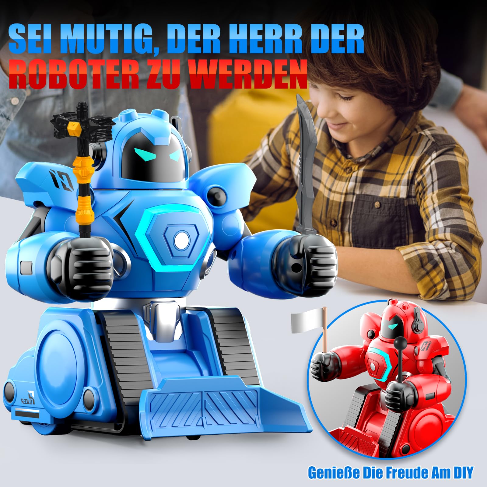 JONRRYIN Ferngesteuerte Roboter Kampf, 2 Stück RC Kampfroboter Spielzeug mit LED Licht und Musik, Ferngesteuertes Fußball Box Roboter, Geschenke für Jungen Mädchen
