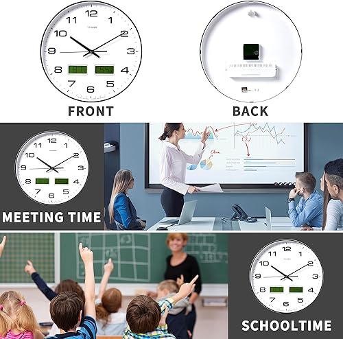 Miniatura 6 de Reloj de pared, esfera grande de 14 pulgadas, silencioso, funciona con pilas, analógico con pantalla LCD dual para temperatura y humedad