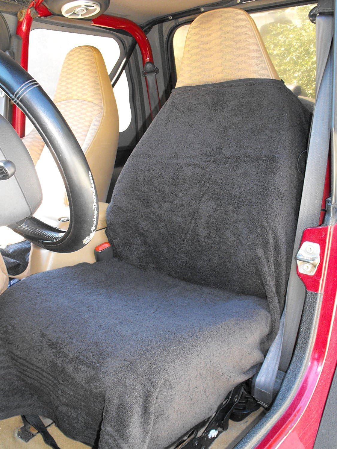 Black Car and Truck Towel Seat Cover Keeps Your Seats Clean, Stay Comfy in Heat and Cold, Easy cleanup,Washable absorbant, Flexable Straps for Easy On/Off