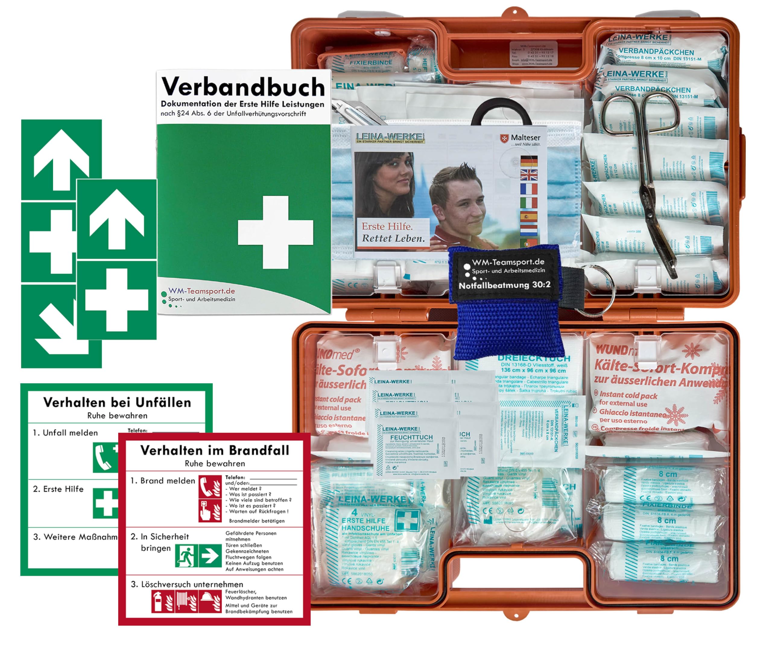 Verbandskoffer/Verbandskasten (G) Typ N -Paket 1- Erste Hilfe nach AKTUELLER DIN 13169 für Betriebe INKL. Verbandbuch + Notfallbeatmungshilfe & FOLIENAUFKLEBER