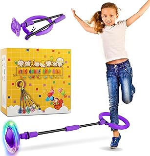 Ankle Skip Ball for Kids, Foldable Colorful Light Flash Wheel Skip It Ball for Kids, Adults, Indoor Outdoor Game Toys for Kids, Gift for Girls, Boys Ages 5 6 7 8 9 10 11 12 Years Old - Purple