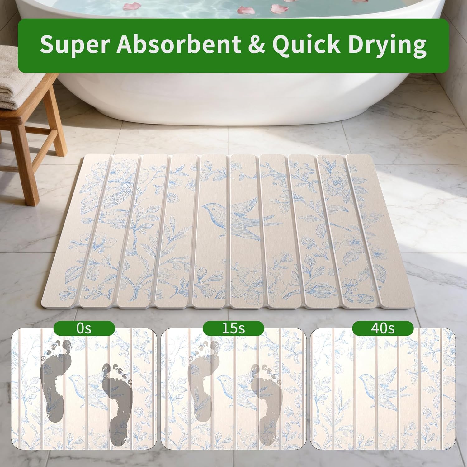 Foldable Stone Bath Mat,Super Absorbent Diatomaceous Earth Shower Mats, 24" x 16" Non-Slip Quick Drying Mats for Bathroom Floor, Easy to Store Bathroom Rugs, Easy to Clean, Elegant & Modern Design - Image 2