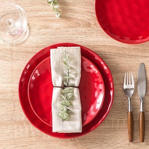 Miniatura 6 de vicrays Juego de 6 platos llanos de cerámica, 10 pulgadas, aptos para microondas, horno, lavavajillas, redondos, porcelana acanalada, adecuados para