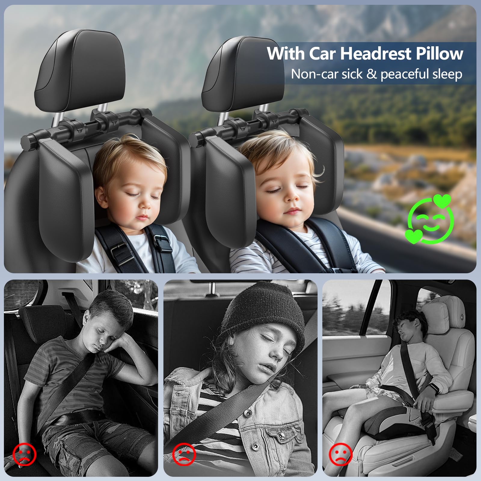 Cuscino poggiatesta per auto, regolabile a 180°, cuscino da viaggio per adulti e bambini, cuscino per il collo dell'auto per bambini che dormono