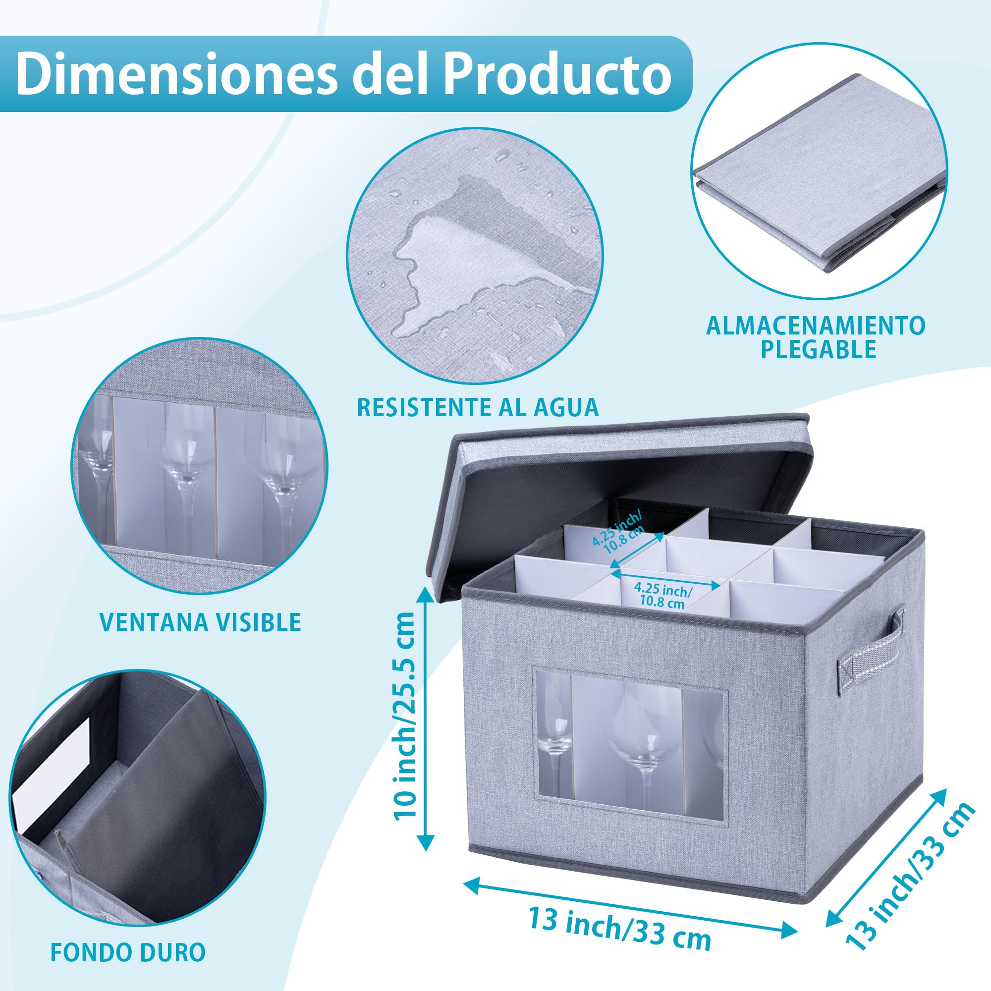 VENO Paquete de 2 cajas tapa y asas, para guardar adornos navideños y cristalería, organizador de cristalería y vajilla, ideal para mudanzas y transporte (copas de vino: paquete de 2)