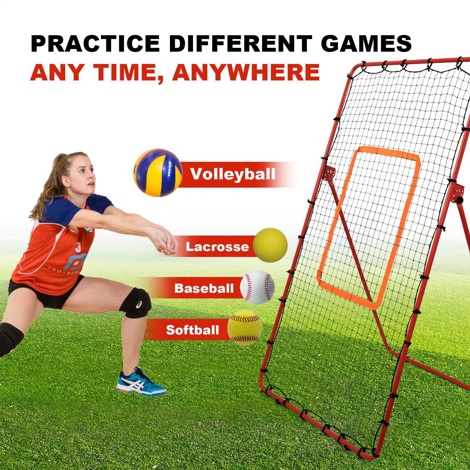 Adjustable Volleyball Rebounder Net 7x4 FT,Steel Frame & High-Tension PE Netting,Durabl e & Portable Volleyball Training Equipment Practice for Improving Volleying,Bumping,Spiking Skills