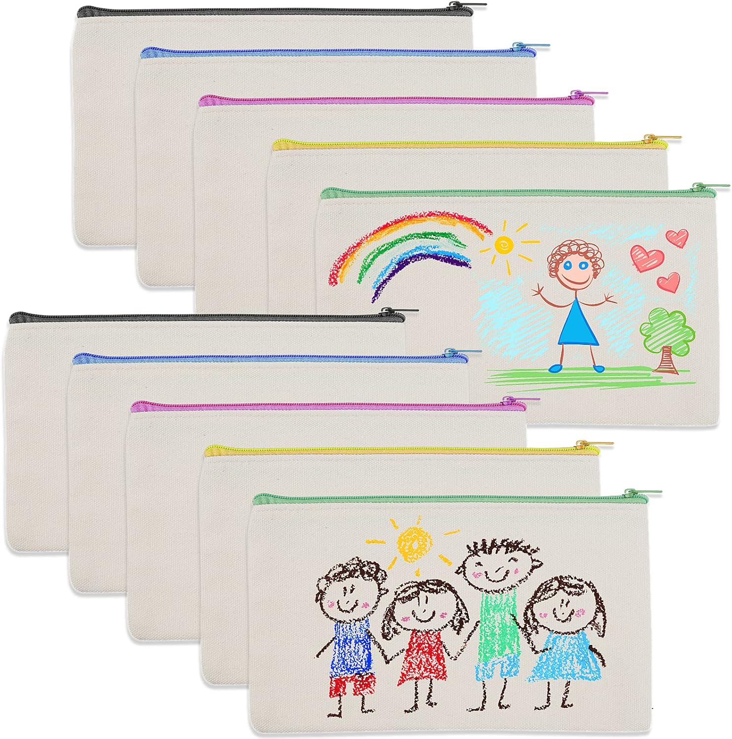10 Piezas Bolsa de Algodon en Blanco, DIY Estuches para Lápices Bolsas de Tela para Pintar Bolsa Tela Cremallera, Bolsas de Tela Personalizadas para Colegio, Maquillaje, Oficina y Manualidades