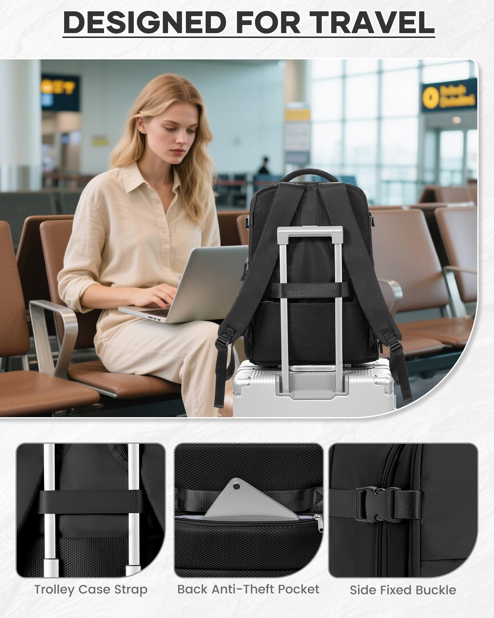 Vakuum Handgepäck Rucksack mit Pumpe 40x30x20 für Ryanair Reiserucksack Easyjet Unter Dem Sitz Flugzeug Handgepäck Weekendertasche Wanderrucksack Lässiger Tagesrucksack,A01-Schwarz