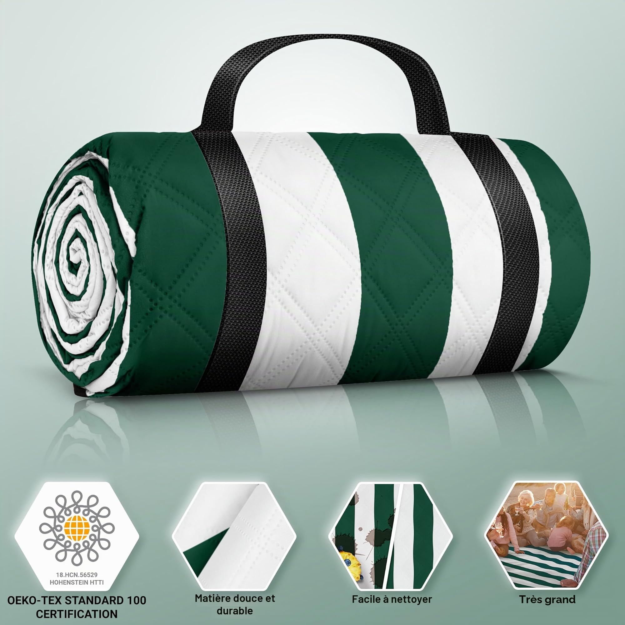 HOEL Couverture Pique Nique 200x200 cm - Serviette de Plage XXL - Grande Tapis Picnic Imperméable Pliable