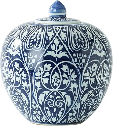 CNPRAZ Jarrones de cerámica azul y blanco con tapa para decoración del hogar, jarrón de sien, jarrón tradicional de porcelana seca, decoración de