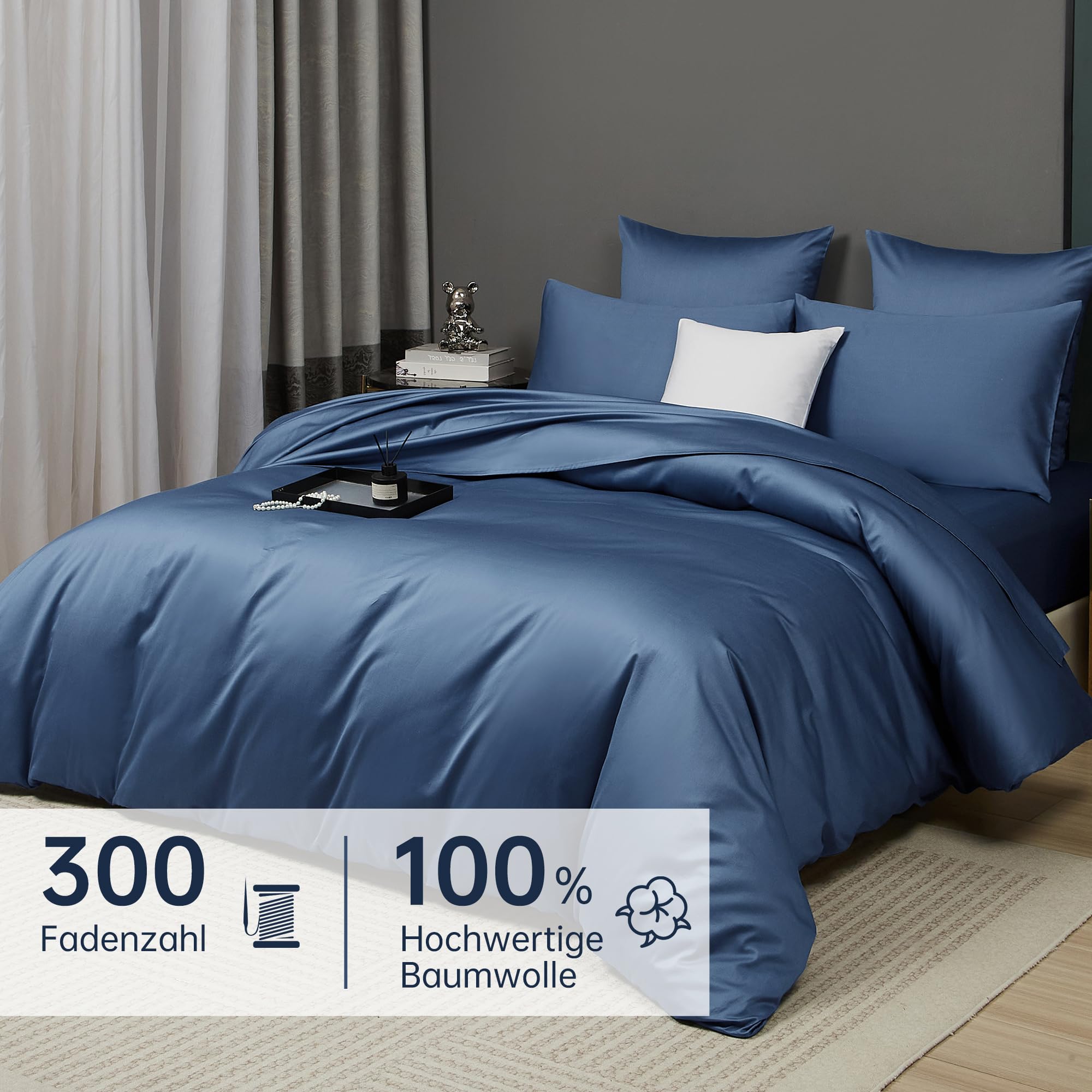 Luowei Mako Satin Bettwäsche 135x200 cm Baumwolle, 2‑teilig, Blau