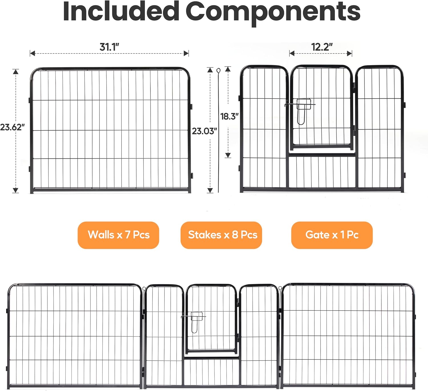 Dog Playpen, 24 Inch 8 Panels Dog Fence for Small Dogs Puppy/Indoor & Outdoor Bliss, Perfect Dog Pen for Camping, Yard, RV, Garden Fence, Black