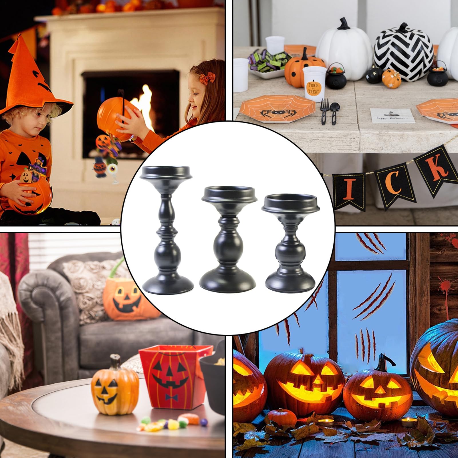 Halloween Kerzenständer Schwarzer Kerzenhalter Für Spitzkerzen | 3-teiliges Set Halloween Tischdekoration Für Kamin Abendessen Raum