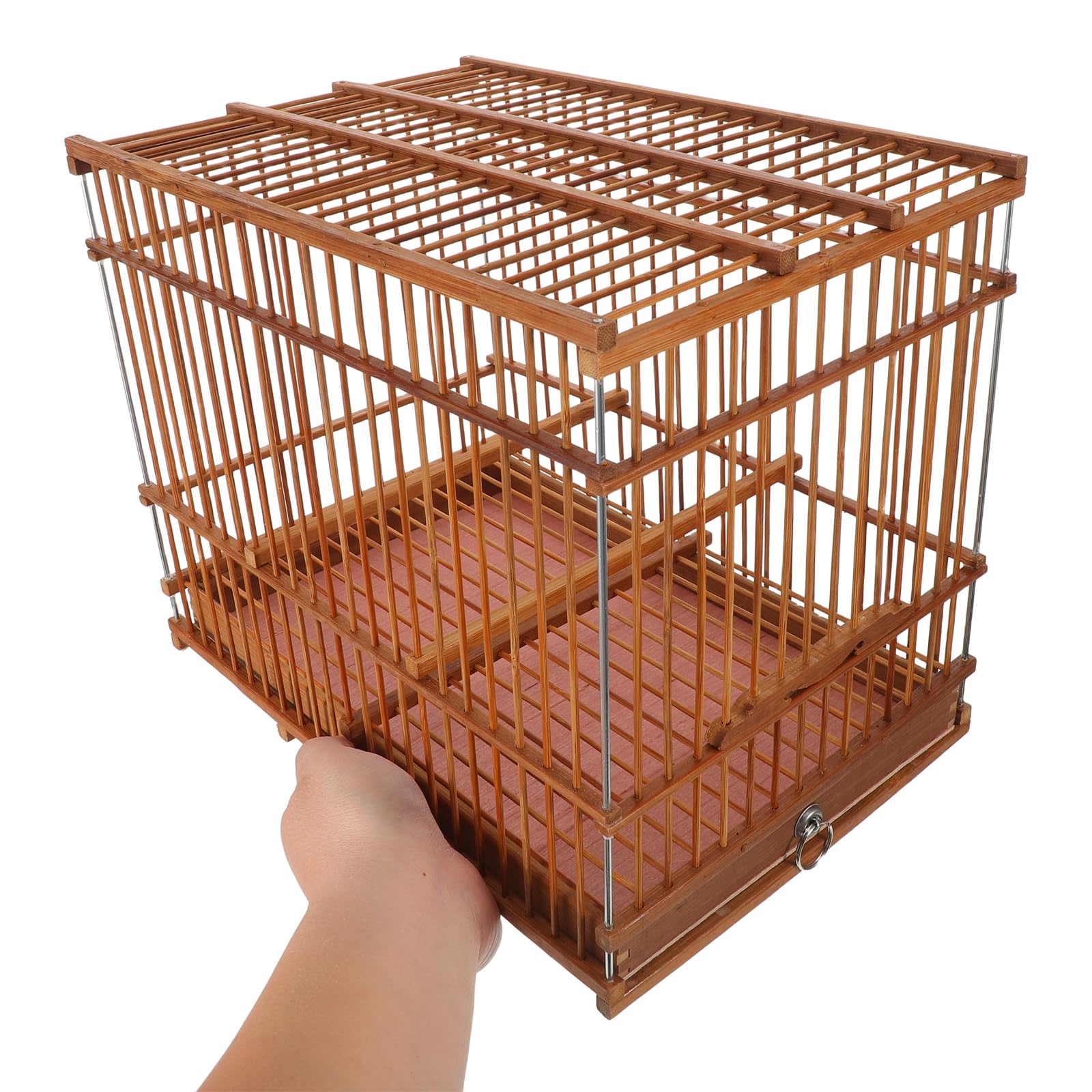 SUPVOX Jaula de Bambú Carbonizado Rectangular 30X20X24 CM para Pájaros Pequeños Jaula Ligera Portátil con Bandeja Extraíble Adecuado para Periquitos Jilgueros y Decoración de Jardín