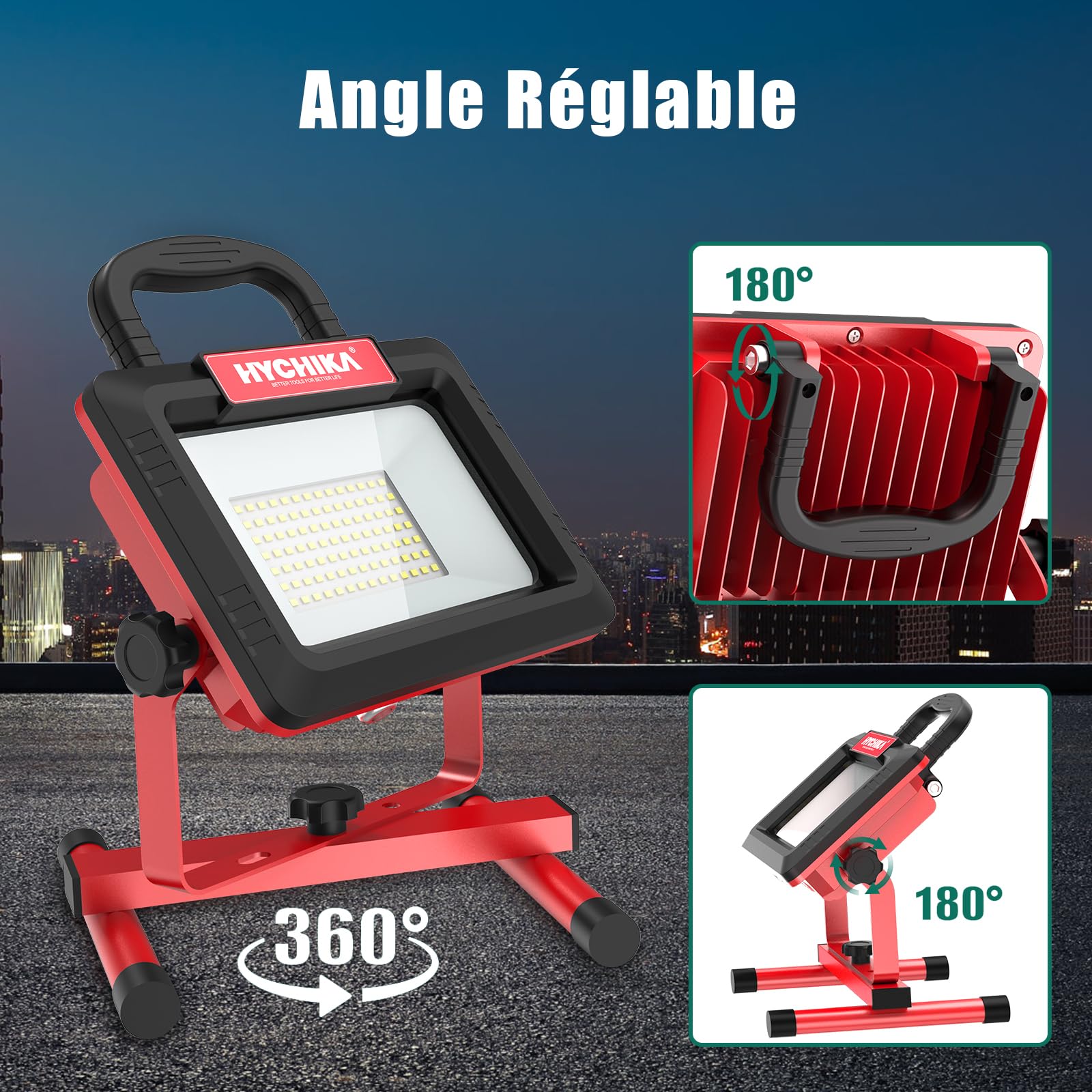 100W Projecteur Chantier LED, HYCHIKA 12,000LM Lampe Chantier avec Prise Ultra-Lumineux, IP66 Tanche, Rotation 360, Spot LED avec Cable 2M, Pour Garage Atelier Bricolage Construction