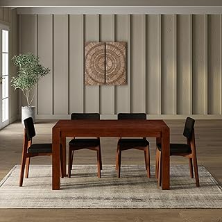 NTC Block 55 Inch Modern Farmhouse Dining Table, Rectangular Dinner Table for Dining Room, Living Room Furniture, Effortless Assembly, Dark Walnut
