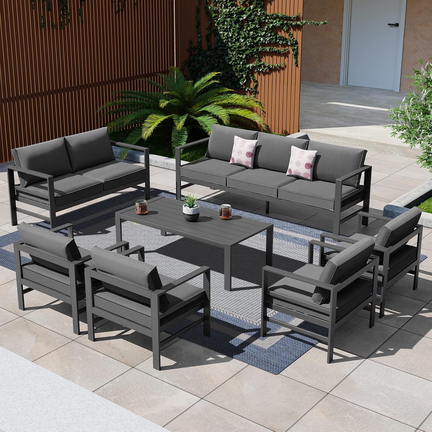 Auzfy All Weather 7 Pieces Aluminum Outdoor Patio Furniture