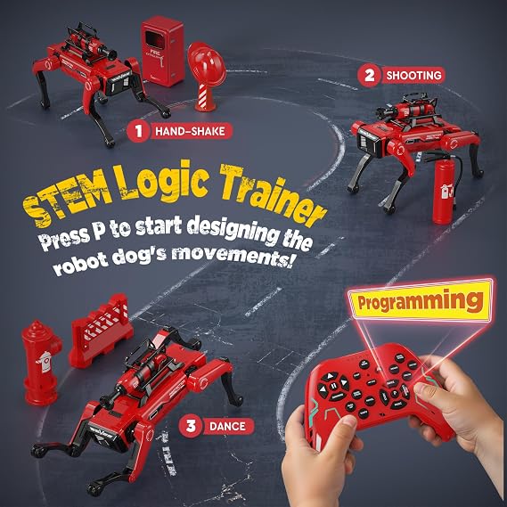 Robot Dog - Interactive STEM Toys with Voice & Remote Control, 30+ Lifelike Actions, Programmable Play, 25m Range, Durable & Safe - Best Gift for Kids 3-10 (Firefighting Edition)