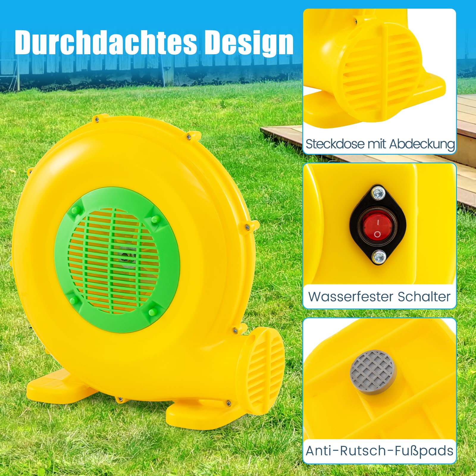 COSTWAY Dmuchawa 450 W do dmuchanego zamku, dmuchawa powietrza z uchwytem i kotwą do podłoża, pompka do nadmuchiwanych zabawek