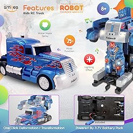 Family Smiles Kids Transforming Robot RC Car Toys Boys 8-13 Remote Control Gift 2 Battery