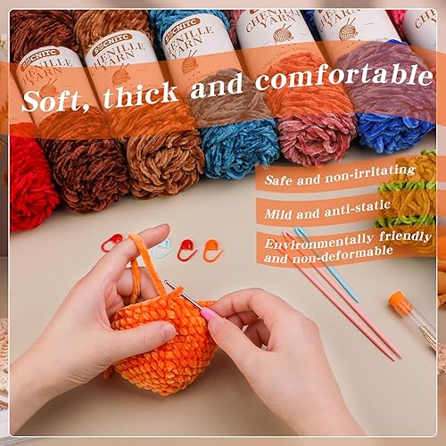 Miniatura 3 de 3 hilos de felpilla suave de 3.53 onzas, para tejer, hilo para manta suave con agujas de ojo grande para tejer, hilo de felpilla suave para tejer