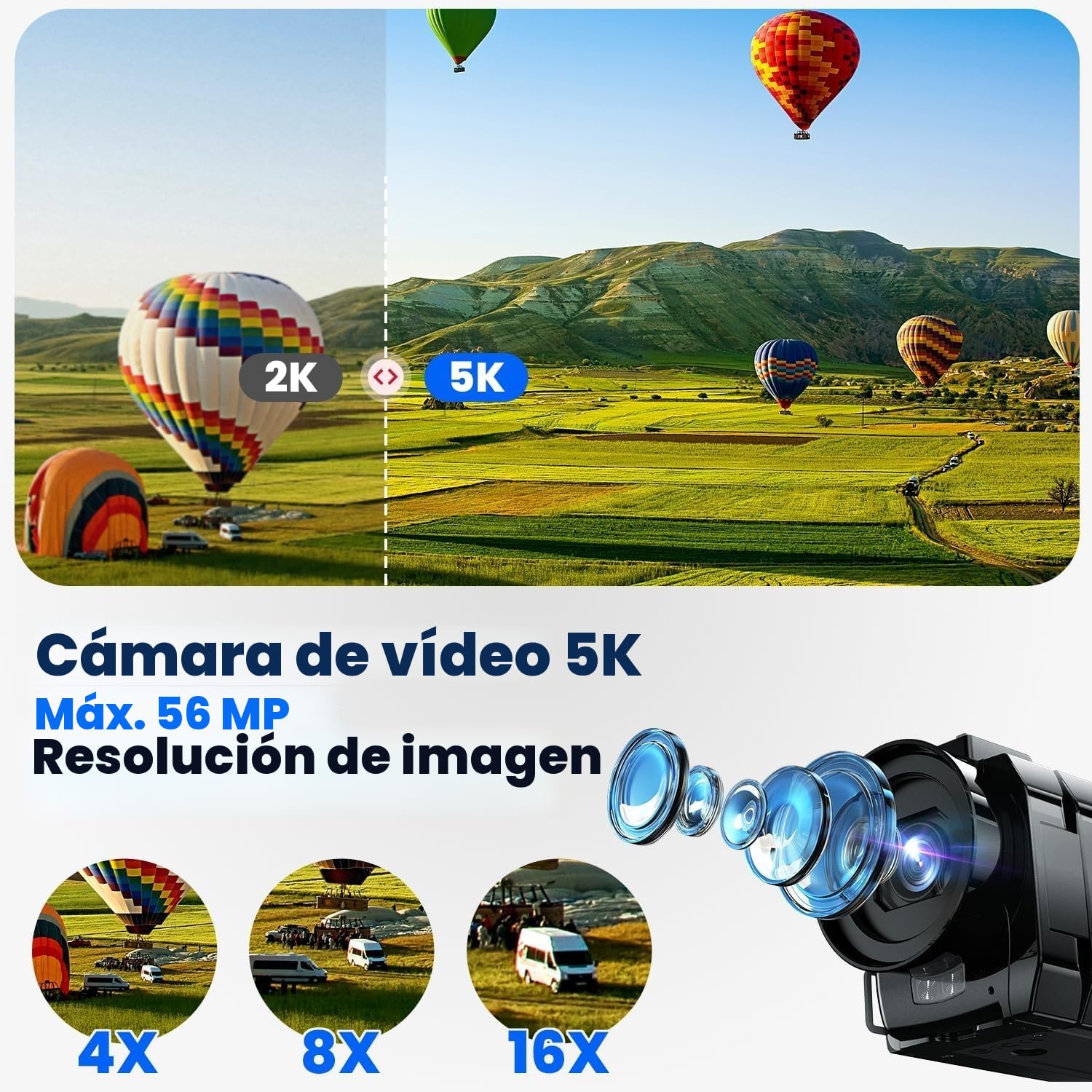 Cámara de vídeo 5K 56MP videocámara Doble Lente WiFi 16X Pantalla táctil de 3.0" cámara Vlog para Youtube grabadora de vídeo con visión Nocturna por Infrarrojos 2 baterías, Tarjeta de 64GB,micrófono