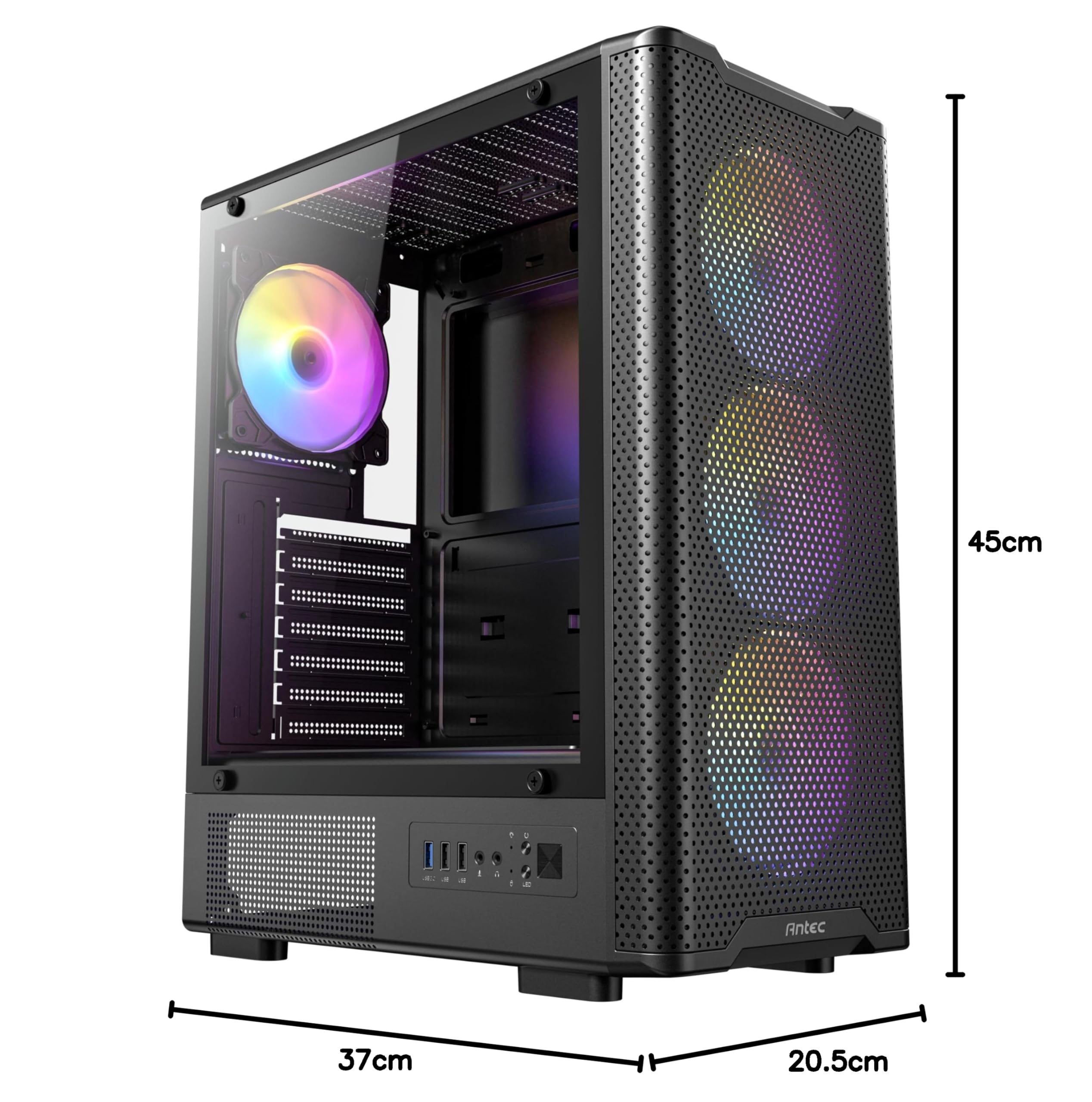 ANTEC VX-310 ARGB Gaming PC Gehäuse – ATX/Micro-ATX/ITX Mid Tower mit Tempered Glass und ARGB Lüftern, Schwarz
