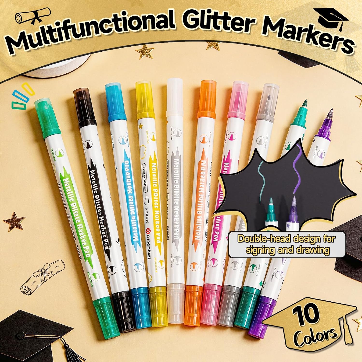 13 Pcs 2026 Graduation Guest Book Set, 30 Pages Scrapbook Photo Album with Photo Sign, 10 Dual Tip Metallic Markers Pens and DIY Matching Stickers for Grad Party Decorations Favors
