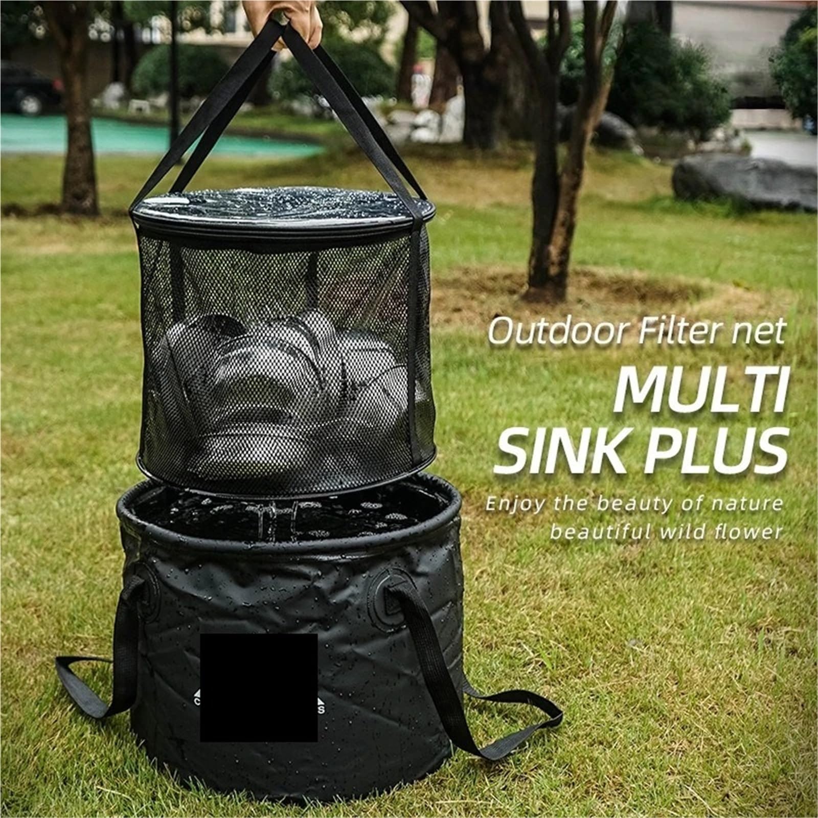 Camping Pliant Seau 30L évier étanche avec crépine | Bassin pliable Camping Randonnée Pêche, avec conception de crépine
